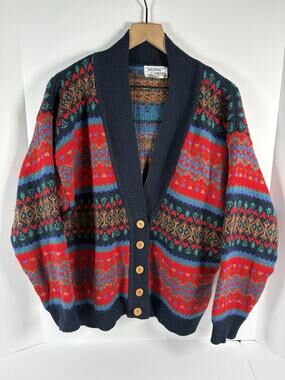 Vintage Hasting & Smith Fair Isle Cardigan Sweater Womens L Nordic Taiwan